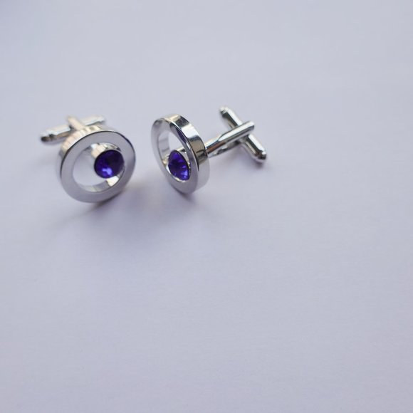 Silver Cufflinks with Blue Crystal - Picture 1 of 2